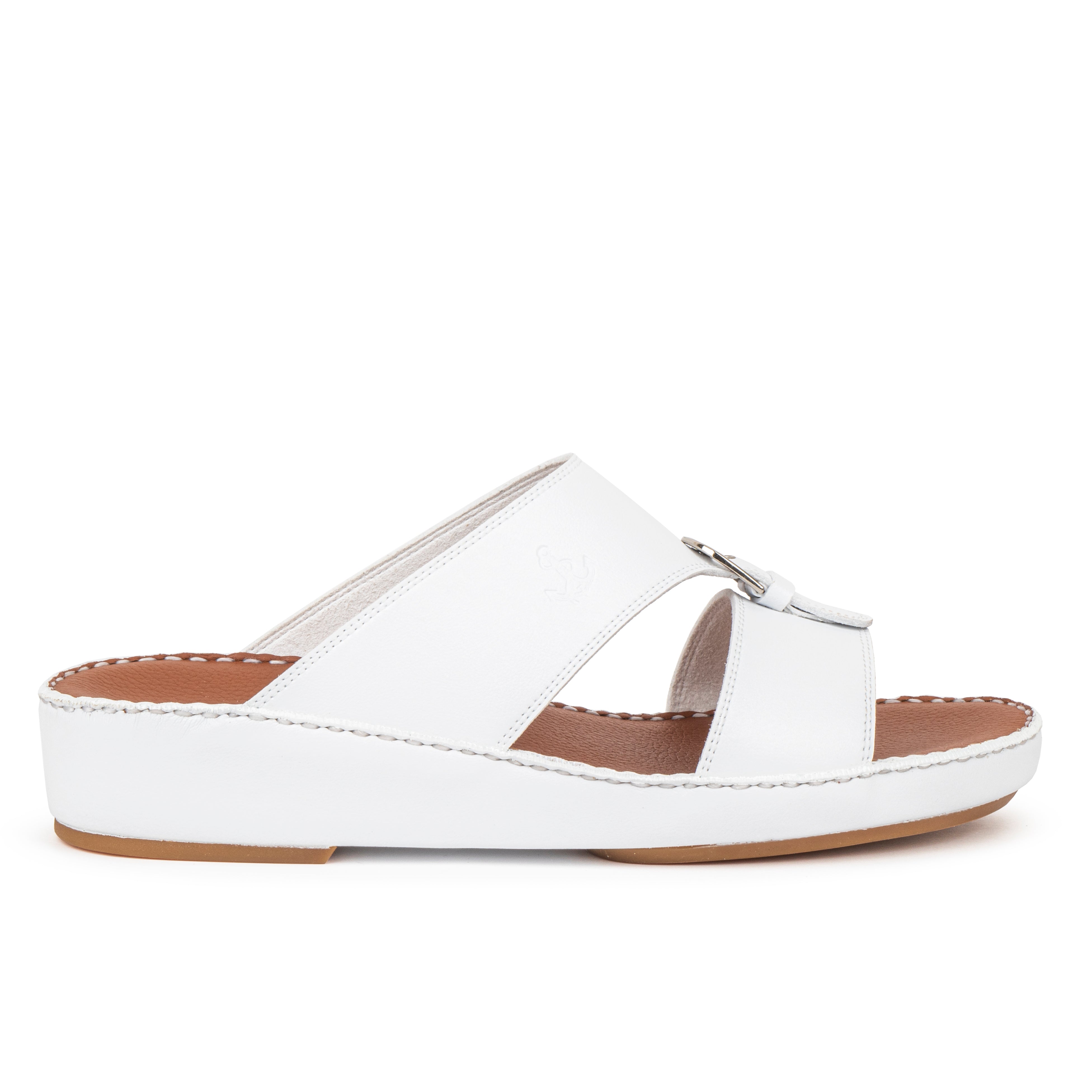 نعال جلد أبيض رجالي مقاس كبير