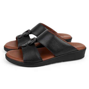 Black TW-225 deer leather men sandal with decorative buckle and PU sole – UAE Gulf style footwear