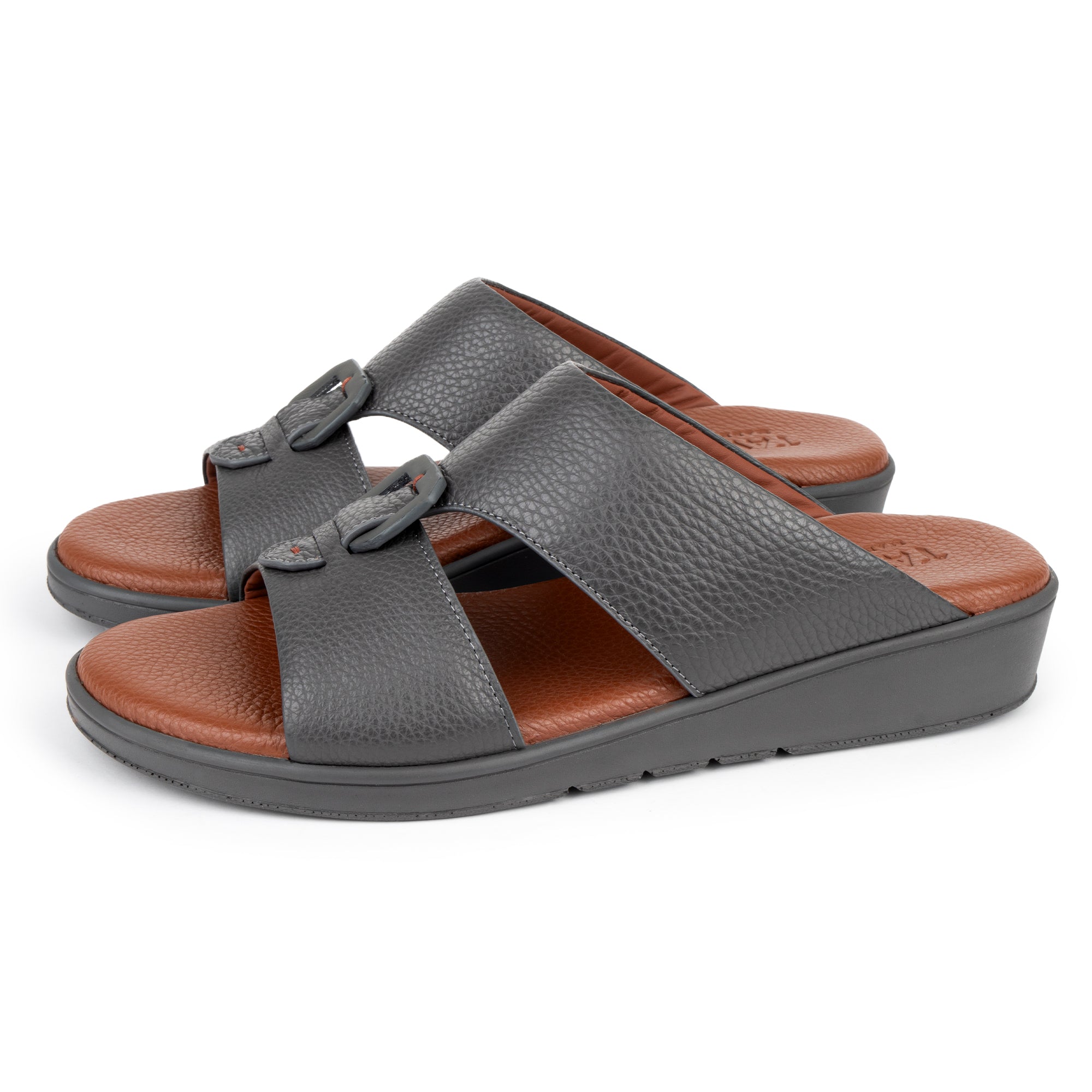 Grey TW-225 deer leather men sandal – non-adjustable buckle with cushioned PU sole