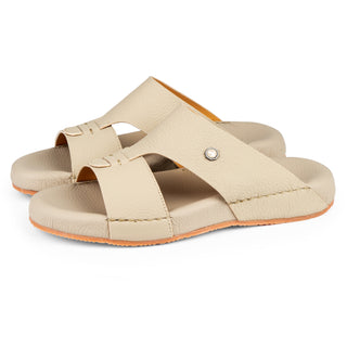 Beige T-038 AX Sports men sandal – calf leather with deer-stamp texture and double-strap design
